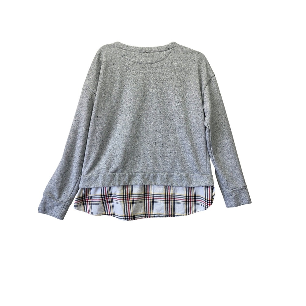 IZOD Womens Grey Marled Layered Plaid Hem Sweatshirt Side Tie Top Large - Picture 3 of 9